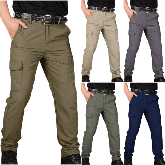 Mens Casual Joggers Cargo Quick Dry Pants Stretch Hiking Sports Sweatpants Workout Elastic Trousers with Multi Pockets
