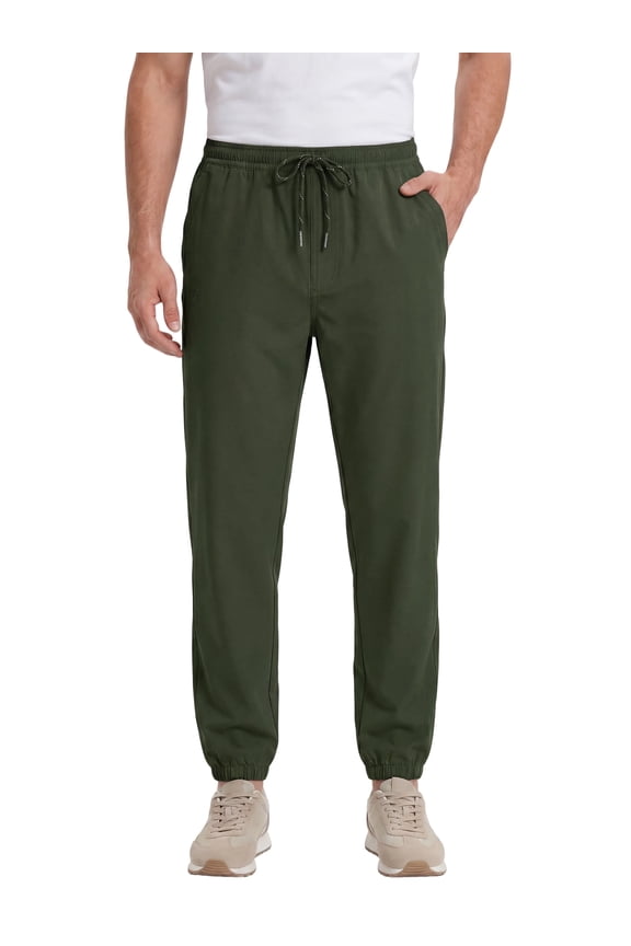 Men's Lightweight Hiking Pants Breathable Sports Outdoor Jogger Pants with Elastic Waist Olive Green 34