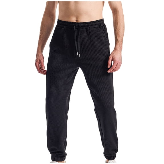 Mens Casual Joggers Textured Tapered Athletic Workout Gym Pants Lightweight Elastic Drawstring Waist Sweatpants