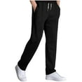 thumbnail image 1 of Mens Casual Knit Pants Elastic Drawstring Waist Solid Straight Leg Pant Relaxed Fit Comfy Lounge Trousers with Pocket, 1 of 6