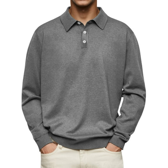 Mens Casual Knit Polo Collared Sweaters Business Fall Winter Long Sleeve Solid Color Color versatile Top Gray S