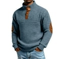 thumbnail image 1 of Mens Casual Knitted Pullover Sweater Long Sleeve Stand Collar Vintage Button Sweaters with Elbow Patches Royal Blue XL, 1 of 5