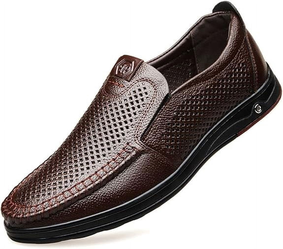 COSIDRAM Men's Casual Slip-On Leather Shoes - Yellow, Size 8.5, Breathable For Office & Business