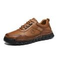 thumbnail image 1 of Mens Casual Leather Shoes Fashion Comfortable Lightweight Breathable Lace Up Loafers Walking Driving Business Working Shoes Yellow 8.5 US, 1 of 7