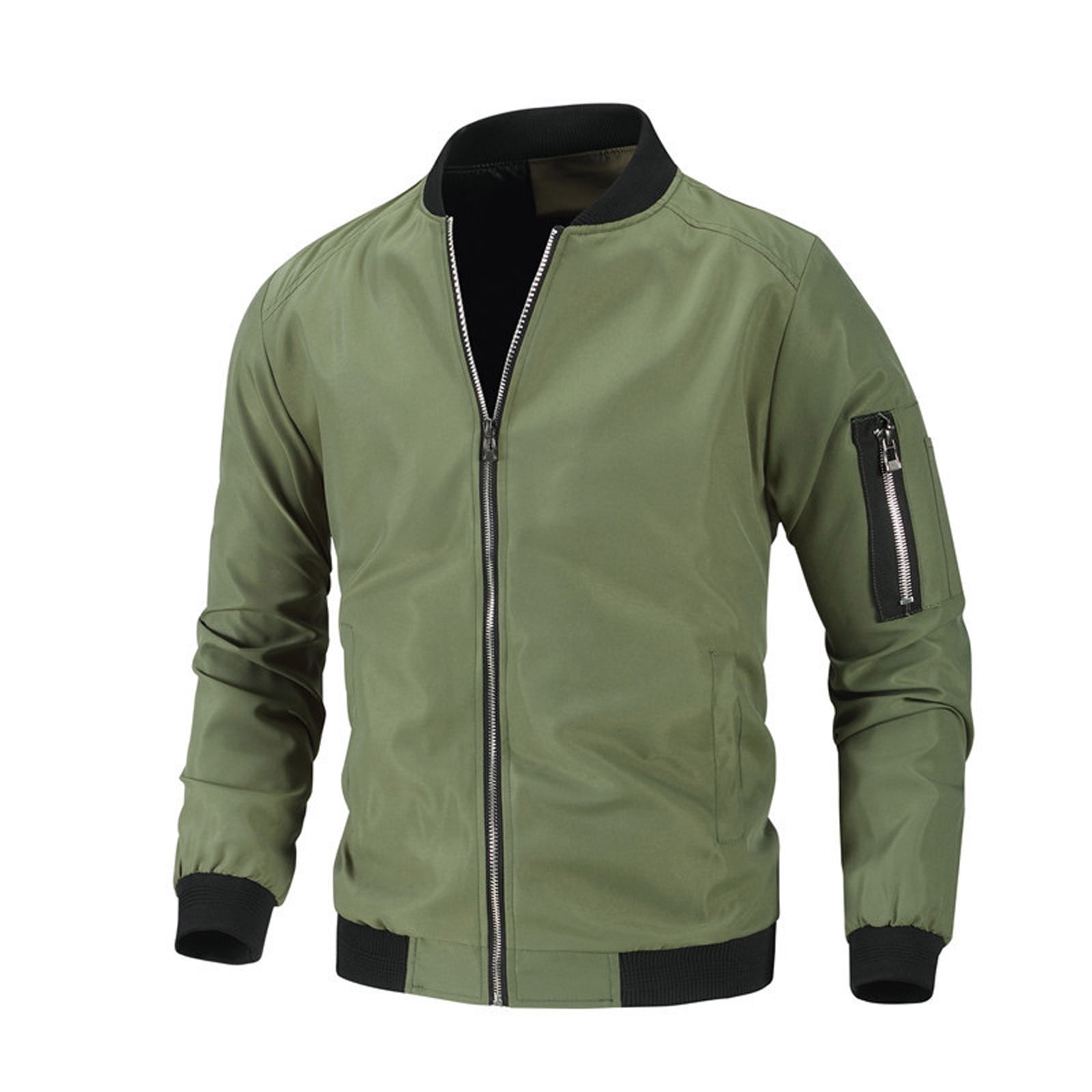 Frontwalk Mens Varsity Jacket Stand Collar Bomber Jackets Long Sleeve  Outwear Travel Slim Fit Zip Up Army Green XL