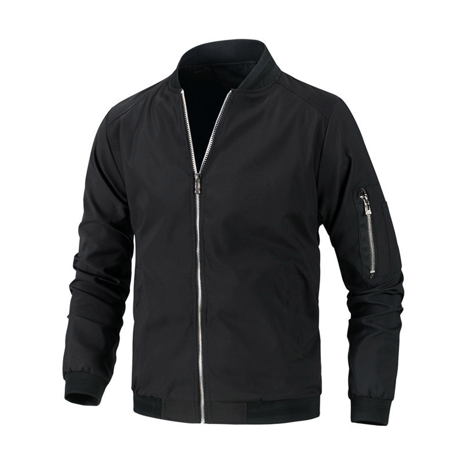 Mens Casual Lightweight Jacket Stand Collar Long Sleeve Full Zipper