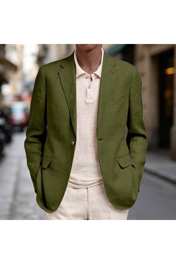 Mens Casual Linen Blazer Lightweight Lapel One Button Sport Coats Summer Classic Cotton Linen Suit Jacket for Beach Wedding