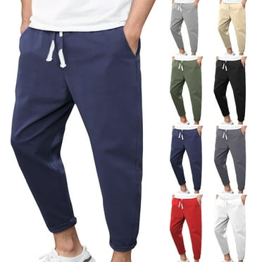 Mens Casual Linen Pants Loose Fit Lightweight Drawstring with Pocket Solid Color Long Trousers,Watermelon Red,5XL