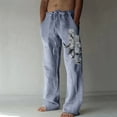 thumbnail image 1 of Mens Casual Linen Pants Loose Fit Straight-Legs Elastic Drawstring Waist Summer Beach Yoga Long Pants Blue XL, 1 of 7