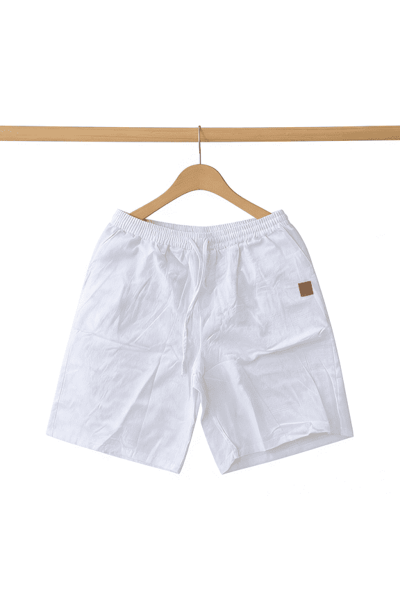 Mens Casual Linen Shorts Elastic Waist Drawstring Loose Fit Summer Beach Vacation Shorts with Pockets