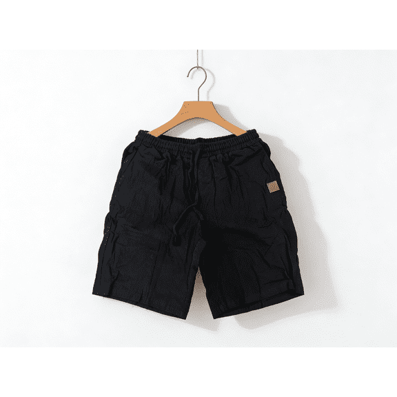 Mens Casual Linen Shorts Elastic Waist Drawstring Loose Fit Summer Beach Vacation Shorts with Pockets