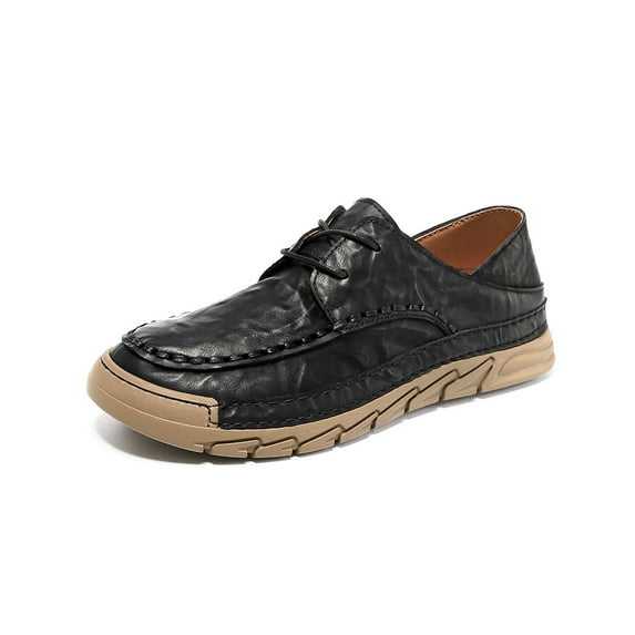 Mens Casual Loafers Leather Retro Formal Business Shoes Non-slip Fashion Lightweight Comfortable Oxford Shoes Black 10.5 US