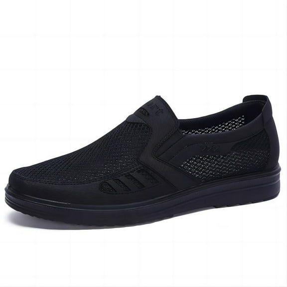 Mens Casual Loafers Lightweight Mesh Summer Comfort Breathable Non-Slip Walking Outdoor Driving Soft Flats Shoes Black 11.5 US