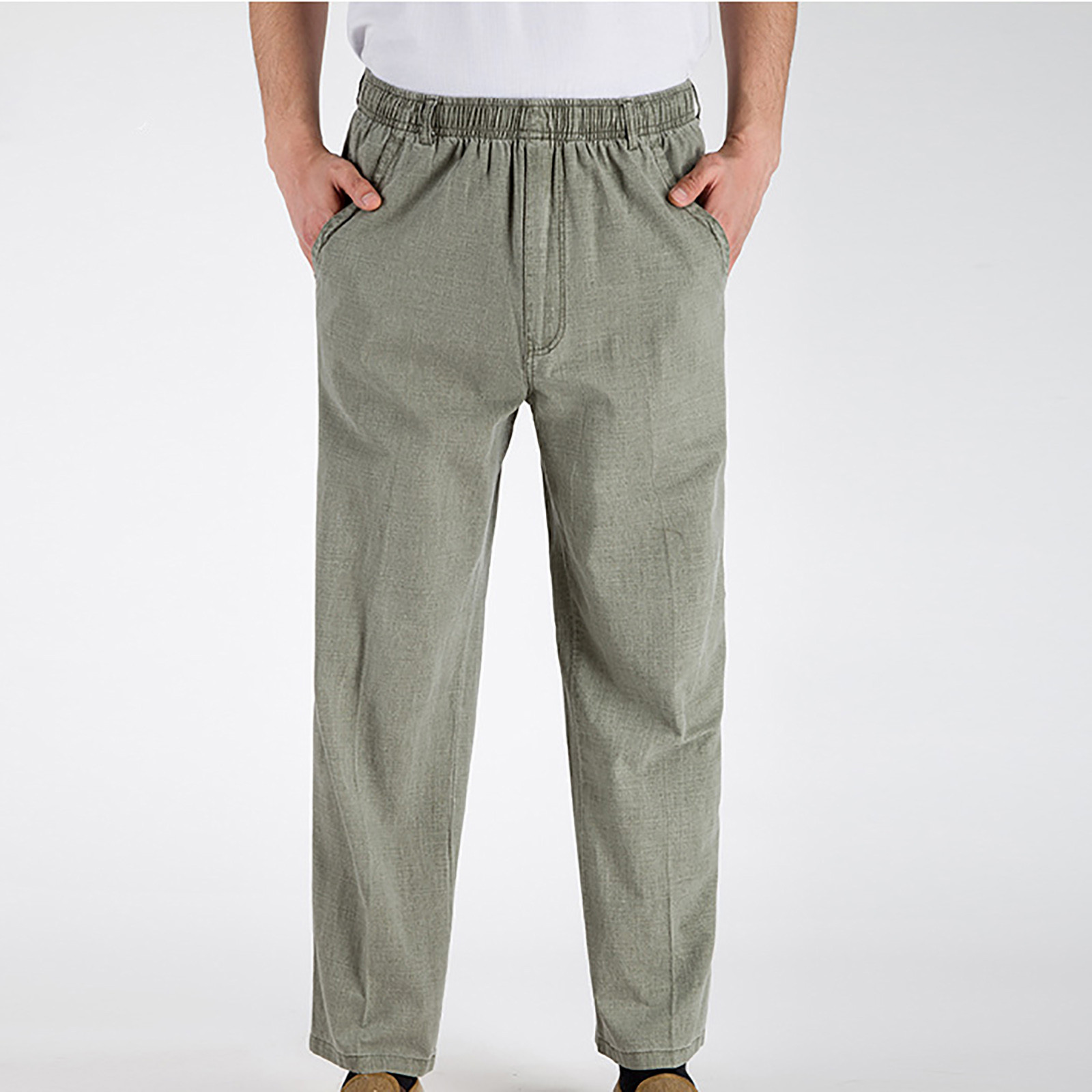 Mens Casual Long Dressy Pants Lightweight Elastic Waist Straight Leg Trousers Classic Fit Lounge Pants Walmart