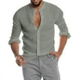 thumbnail image 1 of Mens Casual Long Sleeve Linen Shirts Buttons Down Solid Plain Roll-Up Sleeve Summer Beach Shirts (Size S-5XL), 1 of 4