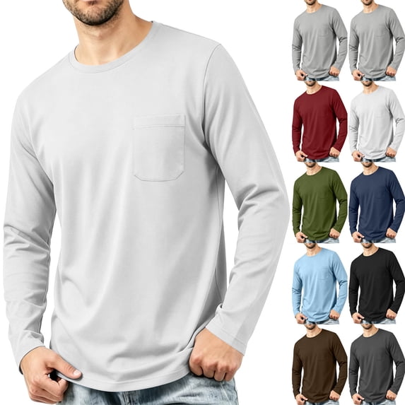 Mens Casual Long Sleeve Shirts Pocket Loose Fall Winter