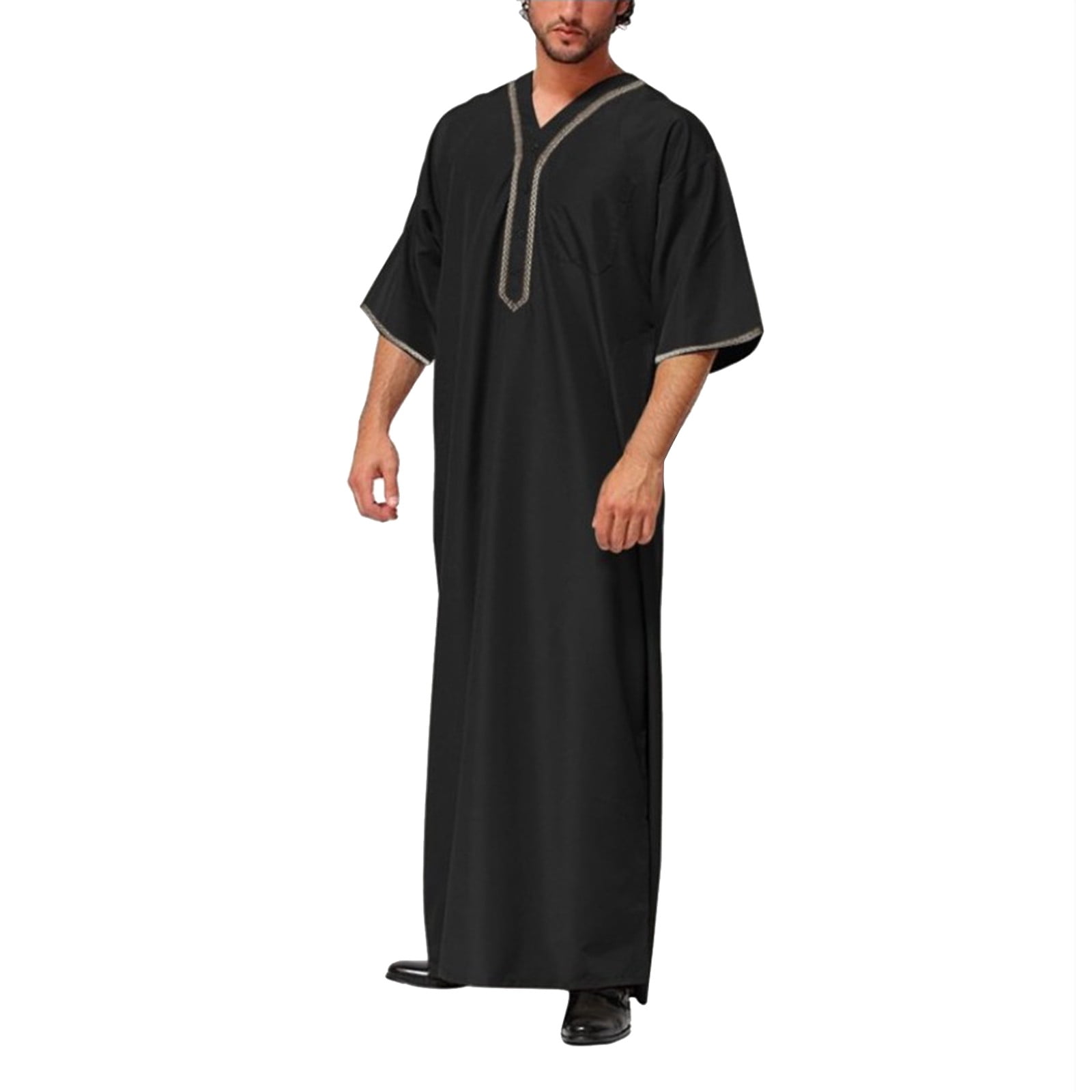 Mens Casual Loose Arab Dubai Robe Middle Sleeve Button Shirt Mens Dress ...