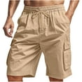 thumbnail image 1 of Mens Casual Loose Shorts Solid Color Drawstring Elastic Waist Short Summer Beach Cargo Shorts with Multi Pockets, 1 of 7
