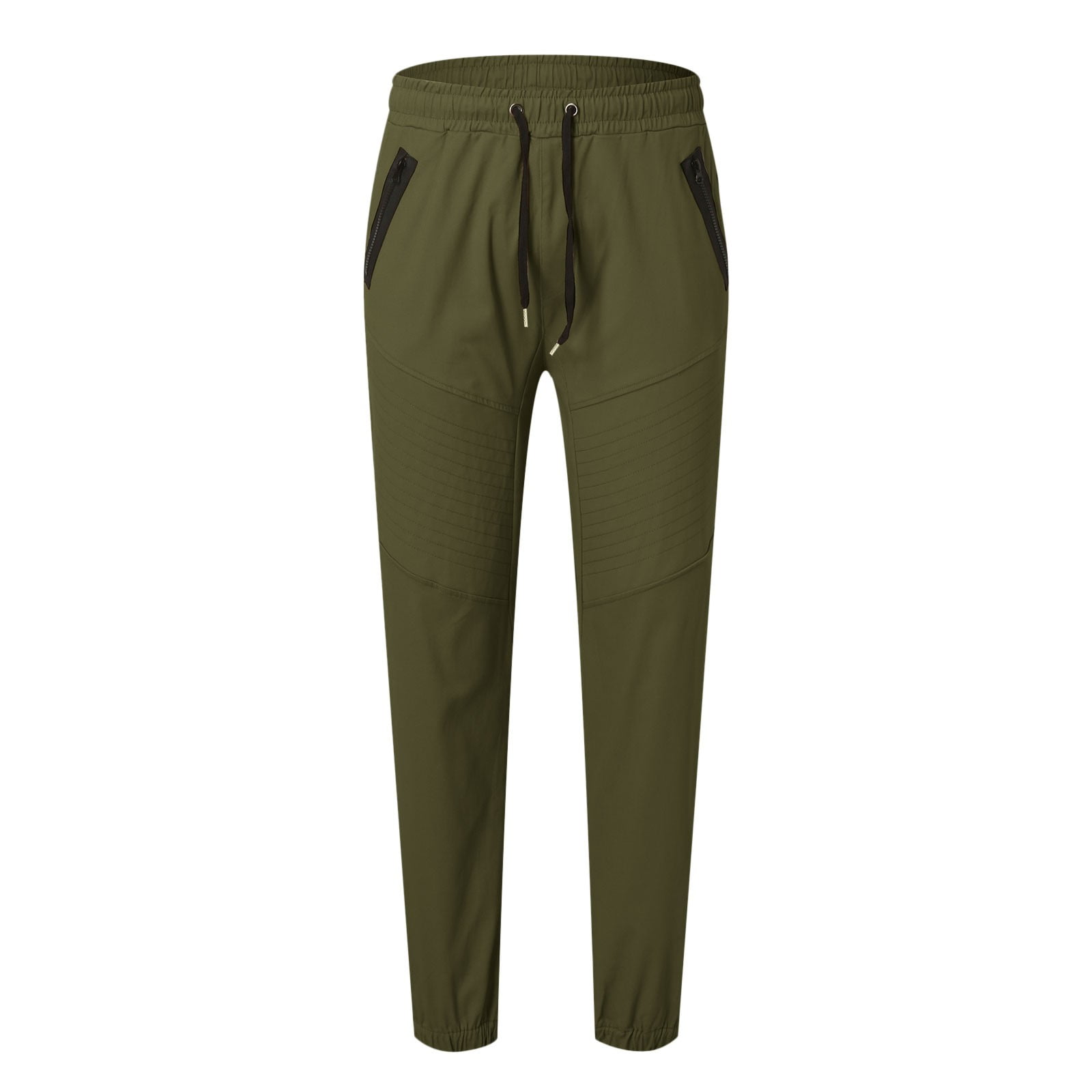 Mens Casual Mid Waist Pants Sports Drawstring Pants With Zipper Pockets