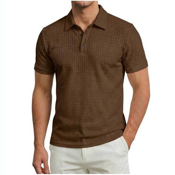 Mens Casual Old Money Golf Collared Shirt Short Sleeve Jacquard Knit Vacation Shirts, Summer Beach Resort Fashion Breathable Stylish Button Down Pullover