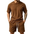 thumbnail image 1 of Mens Casual Oversized Short Sets Corduroy 2 Piece Summer Outfits Raglan Sleeve T-shirts & Shorts Tracksuit Brown, 1 of 8