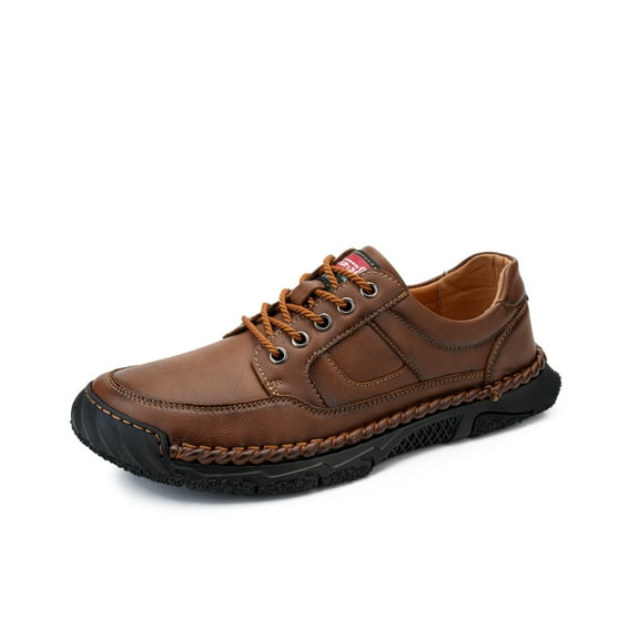 Mens Casual Oxfords Lightweight Breathable Hiking Shoes Comfortable Loafers Slip Resistant Driving Work Shoes Brown 9.5 US