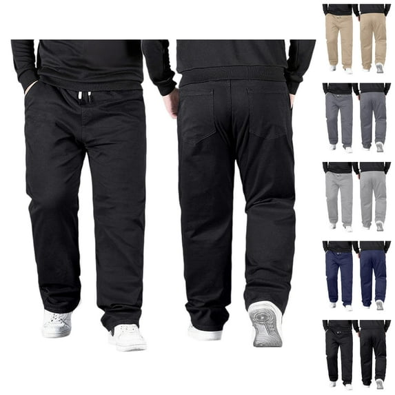 Mens Casual Pants Big And Tall 2026 Drawstring High Elastic Waist Loose Fit Stretch Straight Leg Trousers with Pockets