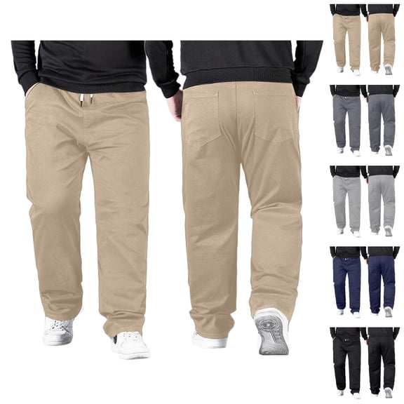 Mens Casual Pants Big And Tall 2026 Drawstring High Elastic Waist Loose Fit Stretch Straight Leg Trousers with Pockets