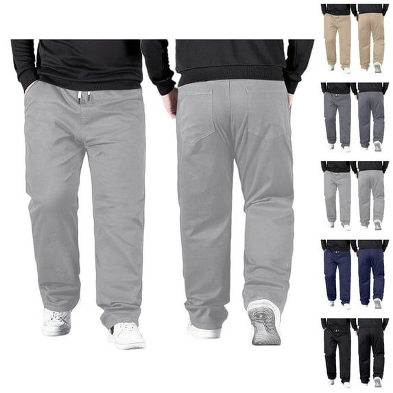 Mens Casual Pants Big And Tall 2026 Drawstring High Elastic Waist Loose Fit Stretch Straight Leg Trousers with Pockets