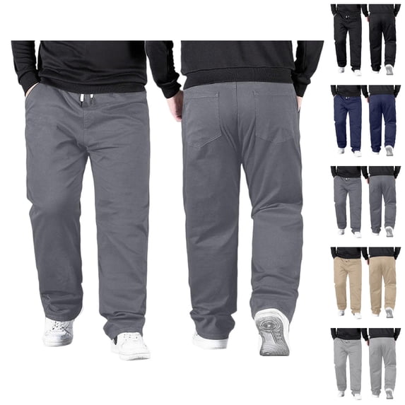 Mens Casual Pants Big And Tall 2026 High Elastic Waist Drawstring Stretch Loose Fit Straight Leg Trousers with Pockets