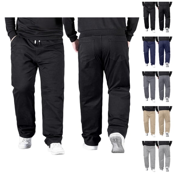 Mens Casual Pants Big And Tall 2026 High Elastic Waist Drawstring Stretch Loose Fit Straight Leg Trousers with Pockets