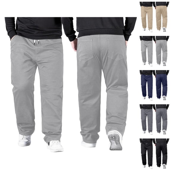 Mens Casual Pants Big And Tall 2026 High Elastic Waist Drawstring Stretch Straight Leg Loose Fit Trousers with Pockets