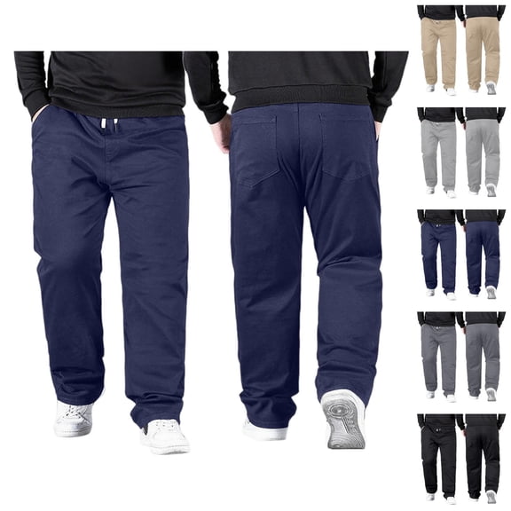 Mens Casual Pants Big And Tall 2026 High Elastic Waist Drawstring Stretch Straight Leg Loose Fit Trousers with Pockets
