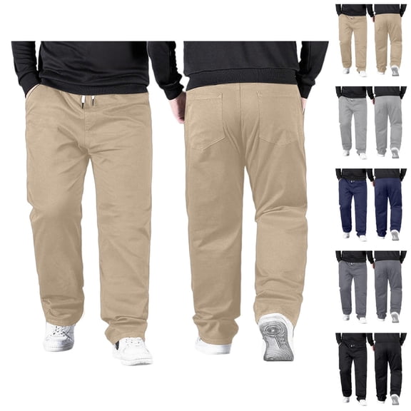 Mens Casual Pants Big And Tall 2026 High Elastic Waist Drawstring Stretch Straight Leg Loose Fit Trousers with Pockets