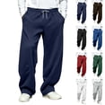thumbnail image 1 of Mens Casual Pants Dqueduo Men's Solid Color Relaxed Fit Wide Leg Drawstring Pockets Sweatpants, S-XXXL Navy XL, 1 of 10