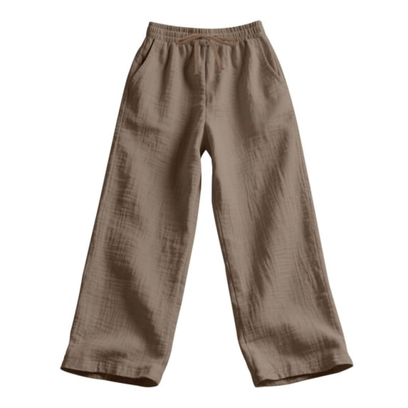 Mens Casual Pants Drawstring Elastic Waist Lightweight Linen Pants Loose Fit Straight Legs Beach Trousers Coffee S