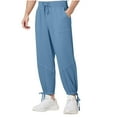 thumbnail image 1 of Mens Casual Pants Elastic Waist Drawstring Summer Pocket Solid Color Pants Blue, 1 of 8