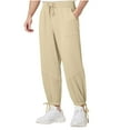thumbnail image 1 of Mens Casual Pants Elastic Waist Drawstring Summer Pocket Solid Color Pants Khaki, 1 of 8