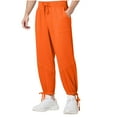 thumbnail image 1 of Mens Casual Pants Elastic Waist Drawstring Summer Pocket Solid Color Pants Orange, 1 of 8