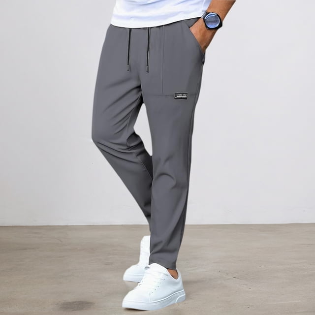Mens Casual Pants Elastic Waist Loose Fit with Pockets Outdoor Hiking
