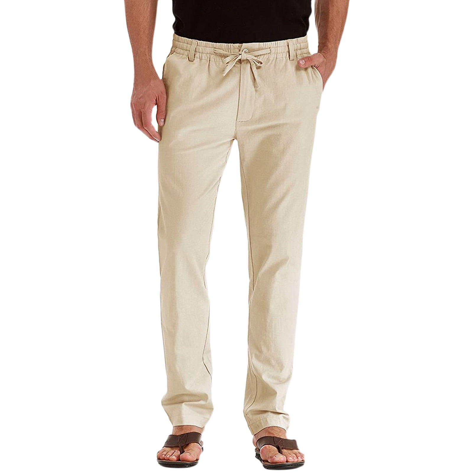 Mens Casual Pants Have Elastic Waistband And Zip Fly With Adjustable Internal Drawstring For A