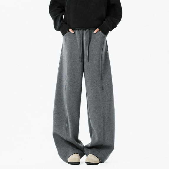 Mens Casual Pants Loose Fit Wide Leg Drawstring Street Style Trousers Fashionable Stretchy Solid Color Mens Sweatpants