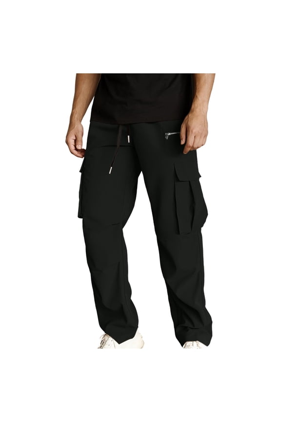 Mens Casual Pants, Men's Cargo Sweatpants Elastic Waist Trendy Casual Baggy Gym Joggers Outdoor Hiking Athletic Work Pants with Pockets Black M