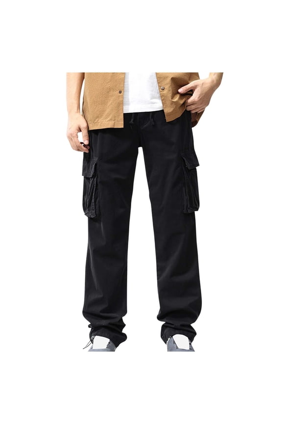 Mens Casual Pants, Men's Streetwear Cargo Pants with Flap Pockets & Drawstring Elastic Waist - Casual & Techwear Joggers Classic Trouser