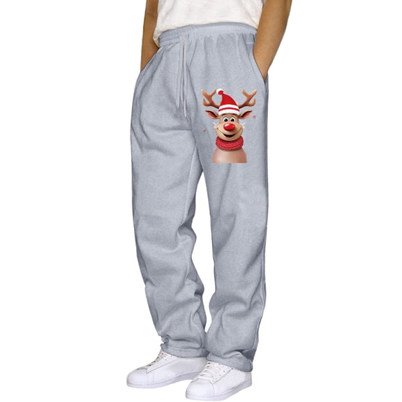 Mens Casual Pants Mens Christmas Hop Pants Casual Solid Color Track Lace Up Workout With Pocket Boy Trousers Men Crease Men's Twill Boy Memory Pole Sweat Band Big And Tall Tie Gray L