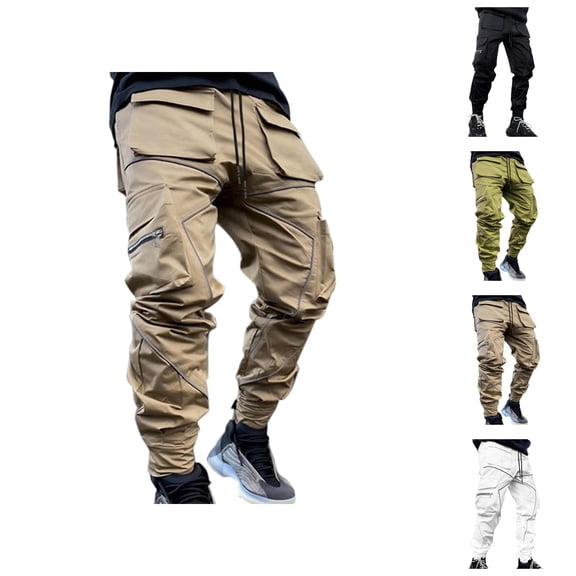 Mens Casual Pants Slacks for Men Men's Casual Pants Mid Waist Retro Reflective Drawstring Printed Ethnic Design with Pockets Ideal for Everyday Wear
