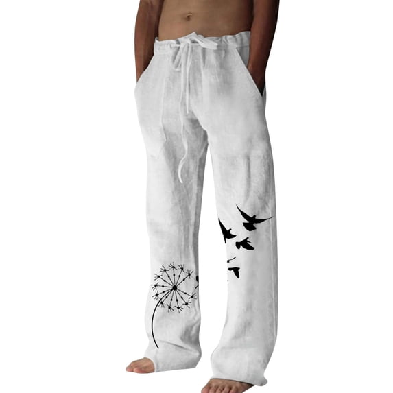 Mens Casual Pants Slim Fit Straight Fit Classic Casual Pants Breathable Cotton Loose Fit Summer Beach Yoga Trousers