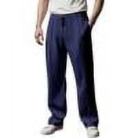 Mens Casual Pants Solid Casual Multiple Zipper Button Pockets Straight Type Fitness Pants Trousers Navy