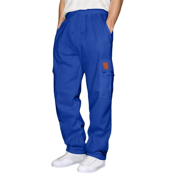 Mens Casual Pants Solid Color Athletic Elastic Waistic Drawstring Cargo Sweatpants with Multi-Pockets Loose Beach Comfortable Mens Jorts Blue XXXXXL