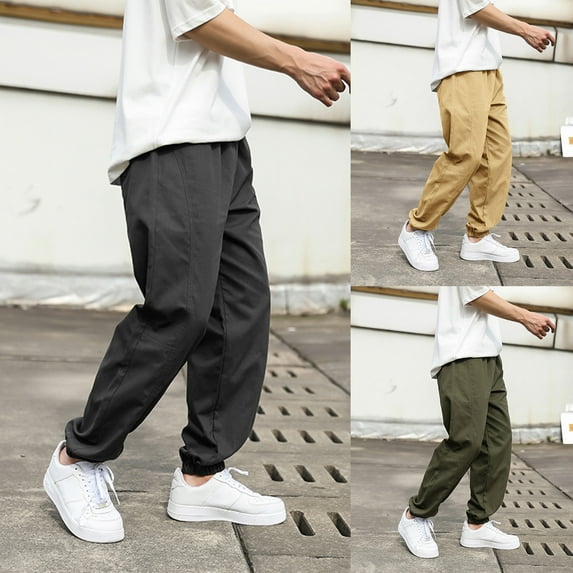 Mens Casual Pants Solid Color Elastic Waist Straight Joggers Trousers Work Stretchy Classic Mens Dress Slacks with Pockets